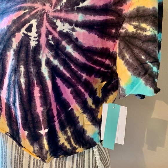 NWT Abound Crop Top Small Tie Dye Cotton Modal Black Teal Pink Yellow Stretch - Picture 7 of 14